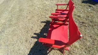 2 Vintage Gold Medal C.  F.  Mfg.  Co.  Folding Teak Wood Canvas Directors Chairs 6