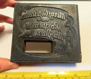 Vintage Letterpress Printing Block " Merry Christmas And A Prosperous Year "