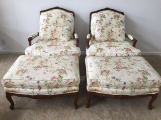 Vintage French Provincial Arm Chairs W/ Light Flower Print From " Pearson "