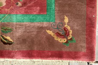 Antique Art Deco Chinese Rug - Nichols - Red & Green – 9’x11’ Wool 4