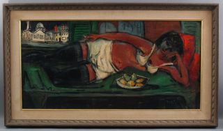 Authentic NICHOLAS TAKIS Modernist Oil Painting,  Prostitute Woman w/ Cigarette 2