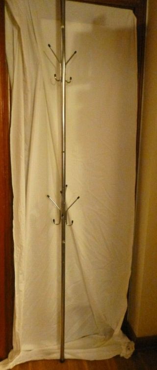 Vintage Mid Century Modern Chrome Tension Pole Coat Rack Hanger w/ Hooks 8ft 2