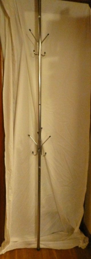 Vintage Mid Century Modern Chrome Tension Pole Coat Rack Hanger w/ Hooks 8ft 3
