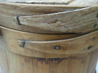 Vintage Antique Primitive Wooden Firkin Sugar Bucket with Lid & Bentwood Handle 3