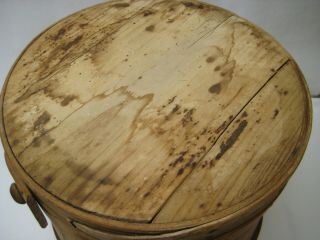 Vintage Antique Primitive Wooden Firkin Sugar Bucket with Lid & Bentwood Handle 5