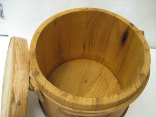 Vintage Antique Primitive Wooden Firkin Sugar Bucket with Lid & Bentwood Handle 7