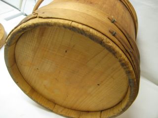 Vintage Antique Primitive Wooden Firkin Sugar Bucket with Lid & Bentwood Handle 8