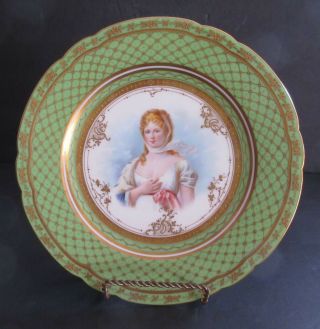 Ambrosius Lamm HP Portrait Plate Queen Louise of Prussia Heavily Gilded & Beaded 11