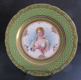 Ambrosius Lamm Hp Portrait Plate Queen Louise Of Prussia Heavily Gilded & Beaded