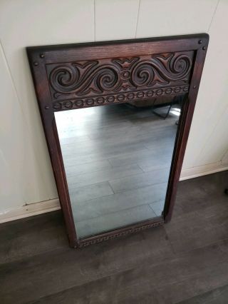 Very Old Carved Wooden Mirror Antique Wood Frame 31 " By 18 "