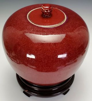 ANTIQUE 19TH C CHINESE SANG DE BOEUF OX BLOOD GLAZE PORCELAIN LIDDED GINGER JAR 2