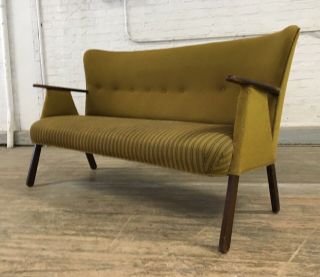 Mid Century Danish Modern Wegner style Paddle Arm Sofa Settee 2