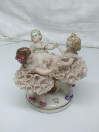 Irish Dresden Porcelain Figurine Ring Around The Rose 