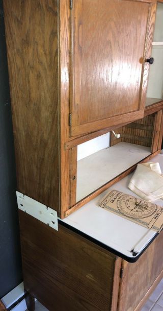 Antique Hoosier Cabinet With Tambour Doors And Flour Sifter Bin 10
