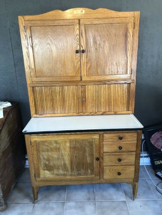 Antique Hoosier Cabinet With Tambour Doors And Flour Sifter Bin