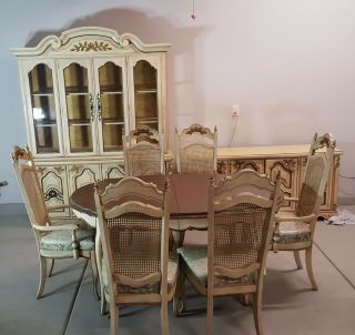 French Provincial Dining Room Set And Hutch Leaves Ivory 6 Chairs Mesh Basicwitz