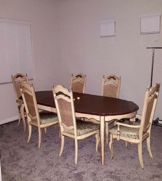 French Provincial Dining Room Set and Hutch Leaves Ivory 6 Chairs Mesh BasicWitz 2