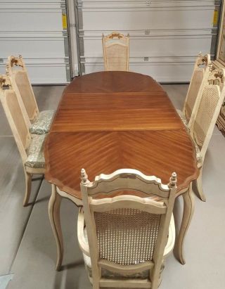 French Provincial Dining Room Set and Hutch Leaves Ivory 6 Chairs Mesh BasicWitz 3