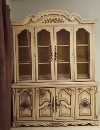 French Provincial Dining Room Set and Hutch Leaves Ivory 6 Chairs Mesh BasicWitz 8