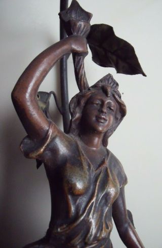 ANTQ Art Nouveau Newel Post Spelter Bronze Light Lamp Fixture Lady of Industry 7