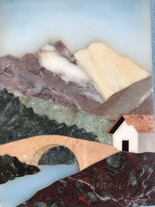 Vtg Mcm Pietra Dura Lastrucci Natural Stone Mosaic Inlay Landscape Framed Plaque