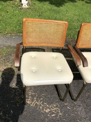 4 Vintage CESCA ARM CHAIR SET mid century modern wood dining caned white breuer 2