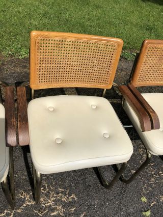 4 Vintage CESCA ARM CHAIR SET mid century modern wood dining caned white breuer 4