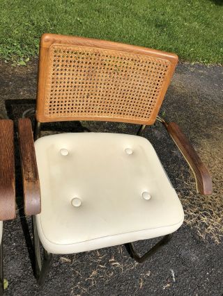 4 Vintage CESCA ARM CHAIR SET mid century modern wood dining caned white breuer 5