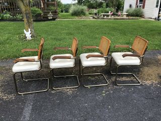 4 Vintage CESCA ARM CHAIR SET mid century modern wood dining caned white breuer 8