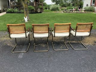 4 Vintage CESCA ARM CHAIR SET mid century modern wood dining caned white breuer 9