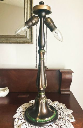 Jefferson Signed Cast Iron Dual Socket Painted Lamp Base | Art Nouveau 1900 