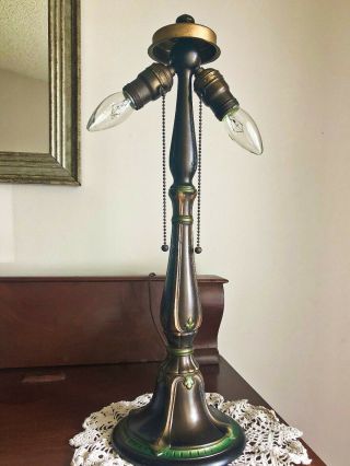 Jefferson Signed Cast Iron Dual Socket Painted Lamp Base | Art Nouveau 1900 ' s 7