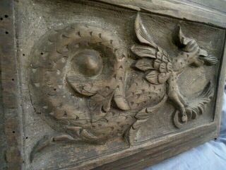18th Century Oak Carved Mythical Winged Dragon Panel