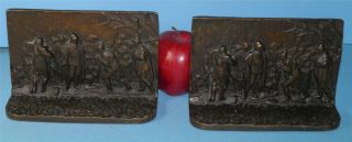 Antique Bronzed Metal Figural Native American Indian Spanish Soldiers Bookends
