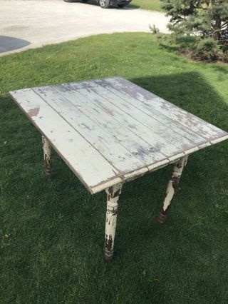 Antique Primitive Wood Kitchen Drop Leaf Dining Table Shabby Chic