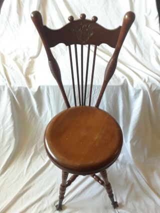 Vintage Antique Piano Stool Chair Ball Claw Swivel Seat Victorian Style Mahogany