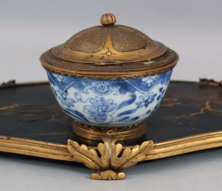 19thC Antique French Chinoiserie Coromandel Lacquer & Gilt Bronze Inkwell 12