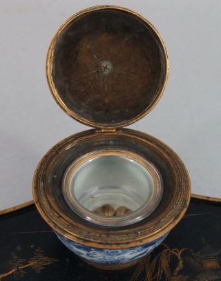 19thC Antique French Chinoiserie Coromandel Lacquer & Gilt Bronze Inkwell 8