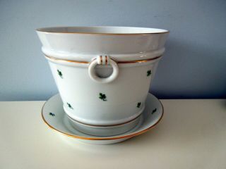 Shamrock Augarten Cachepot Planter Flower Pot & Underplate Vintage Porcelain