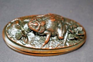 Best 19th Century Realistic Animalier Frog Bronze Paperweight Signed Sp Or Ps