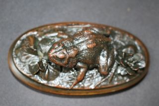 BEST 19th CENTURY REALISTIC ANIMALIER FROG BRONZE PAPERWEIGHT SIGNED SP or PS 2