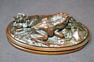 BEST 19th CENTURY REALISTIC ANIMALIER FROG BRONZE PAPERWEIGHT SIGNED SP or PS 3