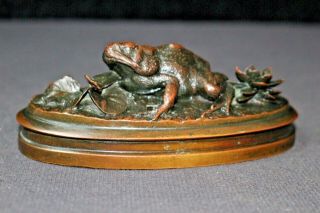 BEST 19th CENTURY REALISTIC ANIMALIER FROG BRONZE PAPERWEIGHT SIGNED SP or PS 6