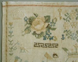1851 ANTIQUE DUTCH CROSS STITCH SAMPLER NEEDLEWORK HOUSE ANGELS FLOWERS 2