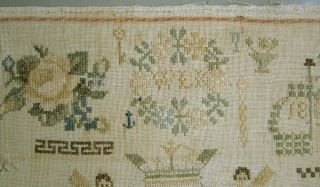 1851 ANTIQUE DUTCH CROSS STITCH SAMPLER NEEDLEWORK HOUSE ANGELS FLOWERS 3