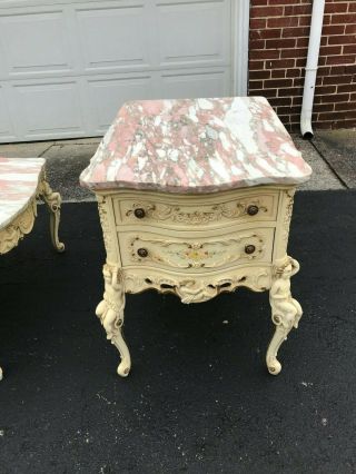 ANTIQUE VINTAGE FRENCH ITALIAN 3 PIECE MARBLE TOP CHERUB STAND COFFEE TABLE SET 10