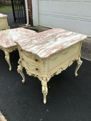 ANTIQUE VINTAGE FRENCH ITALIAN 3 PIECE MARBLE TOP CHERUB STAND COFFEE TABLE SET 11