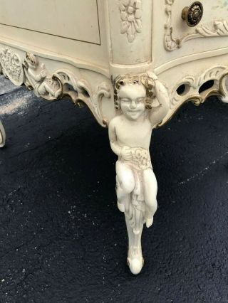 ANTIQUE VINTAGE FRENCH ITALIAN 3 PIECE MARBLE TOP CHERUB STAND COFFEE TABLE SET 4