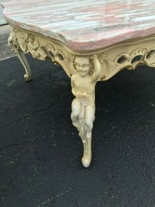 ANTIQUE VINTAGE FRENCH ITALIAN 3 PIECE MARBLE TOP CHERUB STAND COFFEE TABLE SET 7