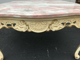 ANTIQUE VINTAGE FRENCH ITALIAN 3 PIECE MARBLE TOP CHERUB STAND COFFEE TABLE SET 8